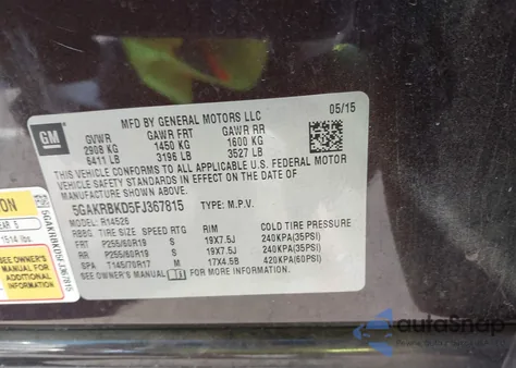 2015 Buick Enclave Leather z USA, uszkodzony, nr VIN 5GAKRBKD5FJ367815